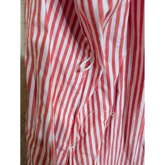 J.Crew Red Striped Dress Midi Puff Sleeve Tie Cuffs Casual XL (No Belt) - Picture 2 of 5